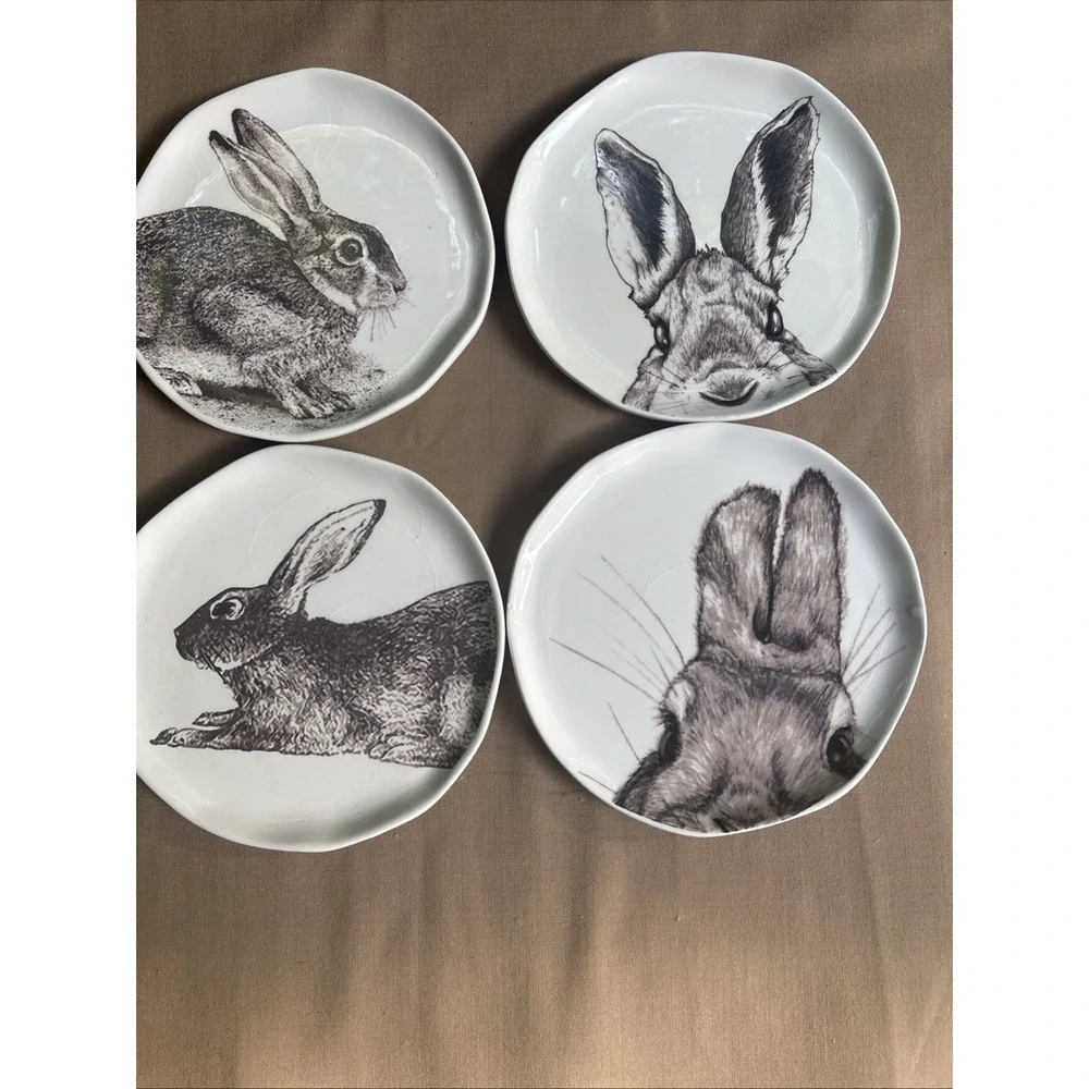 Arlington Designs 4 Ceramic Plates Rabbits Bunny Whimsical Decor ONLY Crazing 6